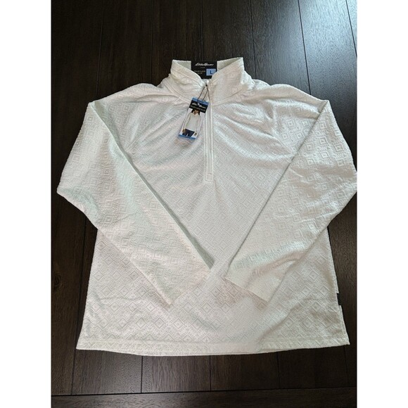 Eddie Bauer Women's Long Sleeve Polar Fleece Quarter Zip Pullover L Large Ivory - Picture 9 of 16